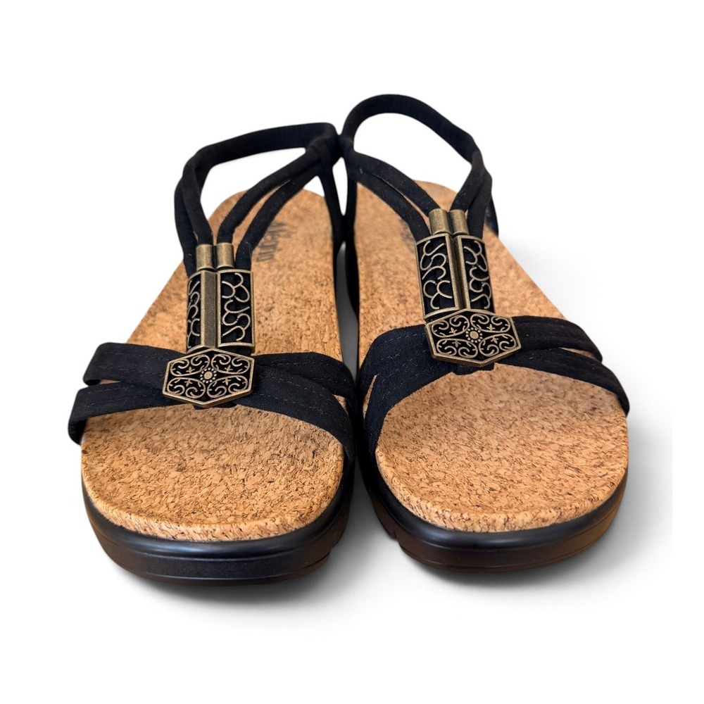Alegria by PG Lite ROZ Black Slingback Sandals 39 Cork Filigree Comfort